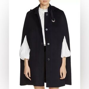 Maje Navy Blue Cape Wool Viscose small 36 hood elegant cottagecore Lagenlook